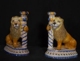 Pair of Lions in Talavera Ceramic from the 19th century