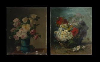 Pair of Flower Still Lifes signed Jacob Petit, 19th century French school