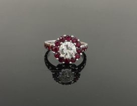 White Gold Ring with Diamond and Ruby.