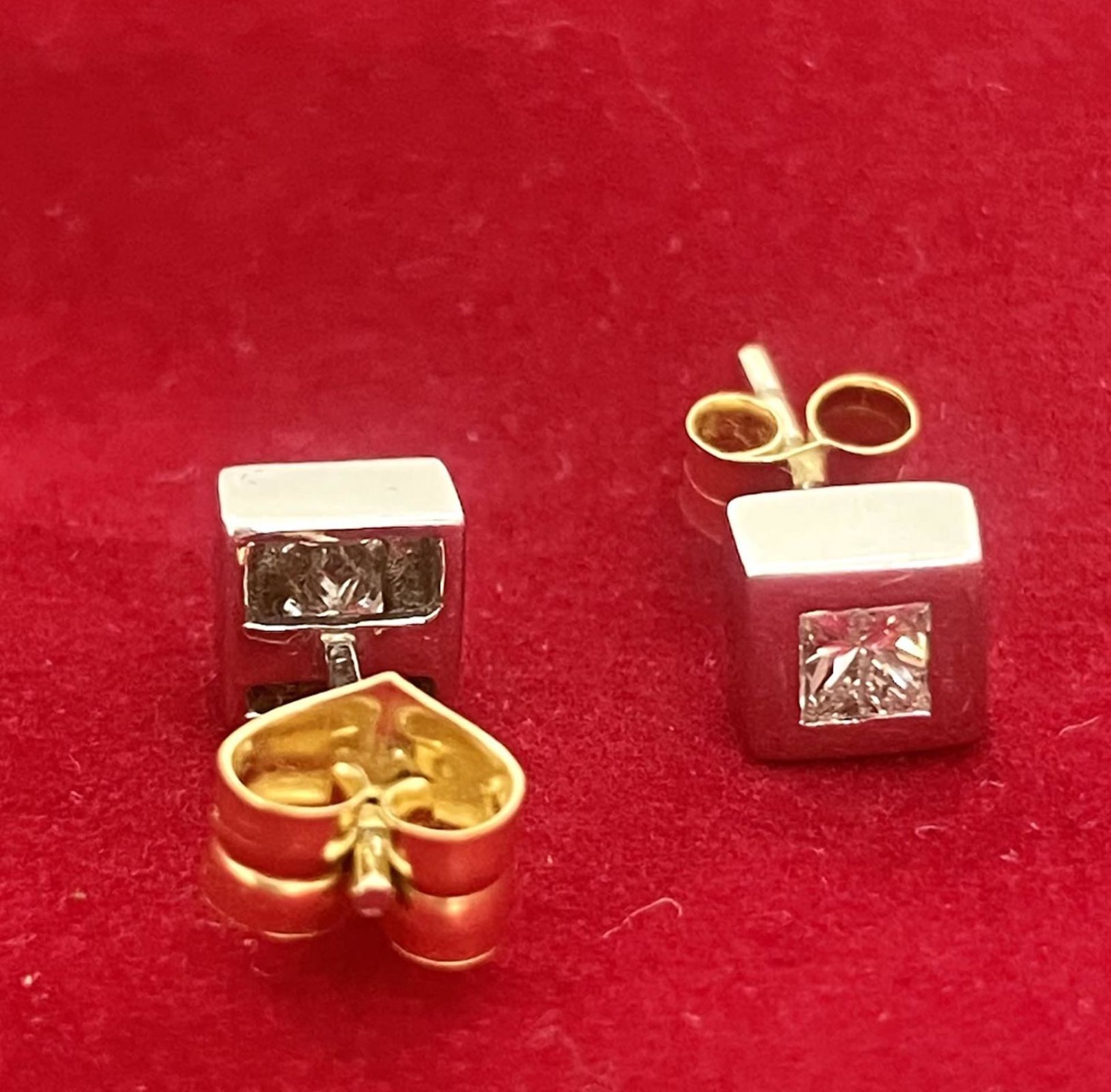 18 kt yellow gold, diamond and sapphire hoop earrings. - Bild 3 aus 4