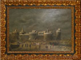 Winter view of walled town, Belgian school from the Netherlands from the mid-18th century