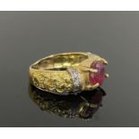 18k Yellow Gold, ruby ​​and diamonds ring.