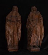 Important Great Pair of Virgin Mary and Saint John the Evangelist, in wood in its color, Hispano-Fle