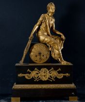 Great Empire Clock in Gilded and Blued Bronze representing Euterpe, French school of the 19th centur