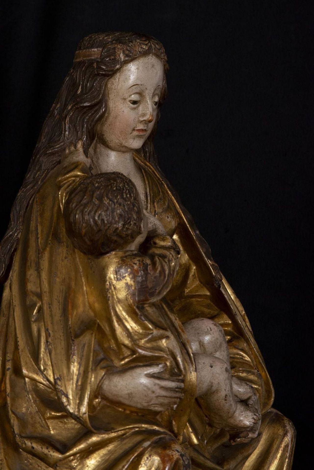 Spectacular Large Virgin of the Milk, following Flemish Gothic models of Malines , probably 19th cen - Image 7 of 9