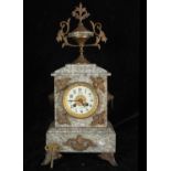 Elegant table clock in veined alabaster and bronze, 1910s, early 20th century