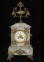 Elegant table clock in veined alabaster and bronze, 1910s, early 20th century