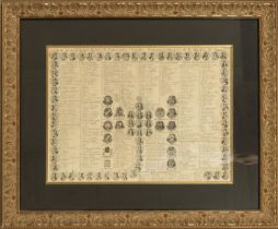 Large Decorative Engraving with the Genalogical Chart of the Kings of France, 18th century