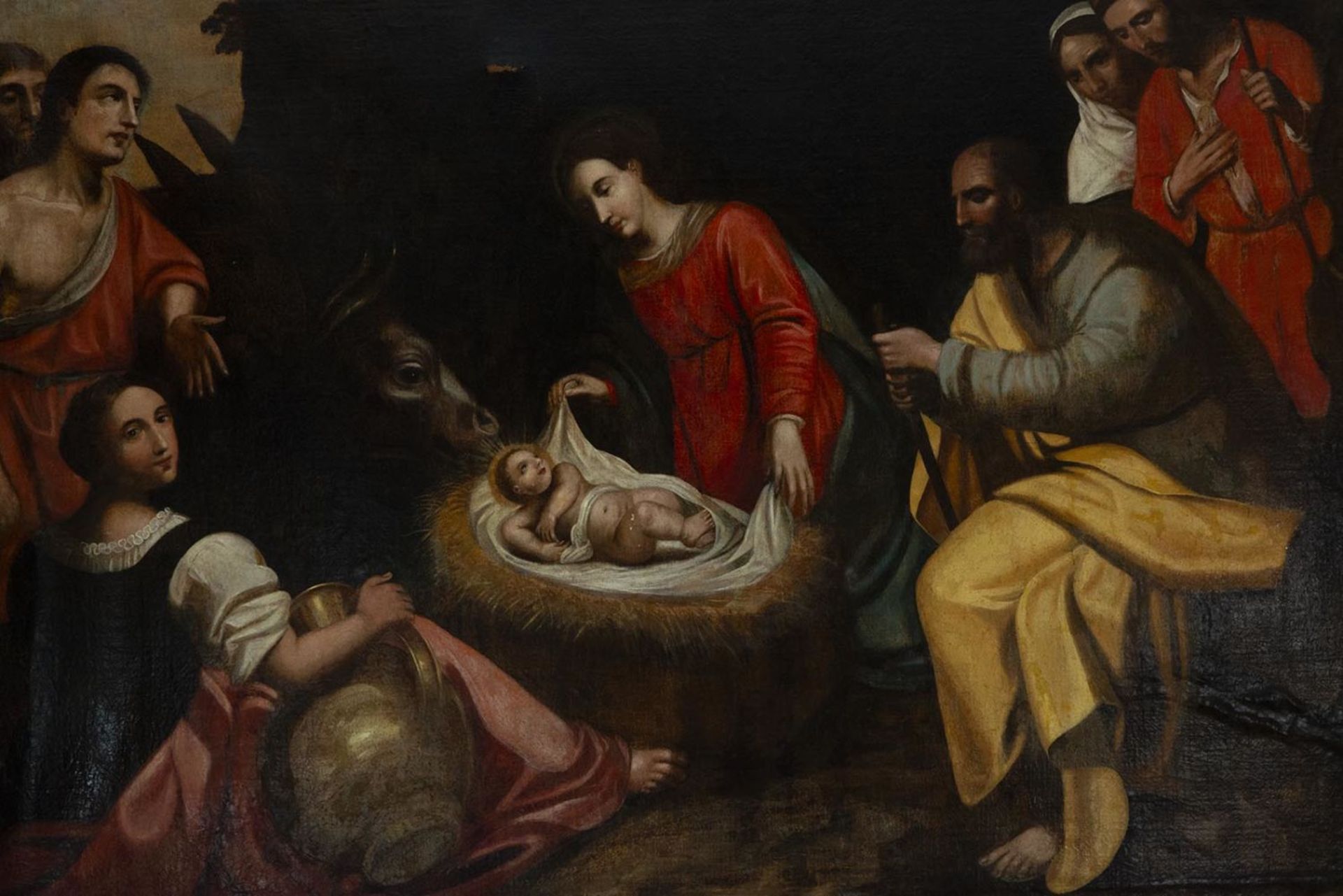 Great Adoration of Shepherds with important Baroque Frame from the 17th century of the same period,  - Bild 2 aus 7