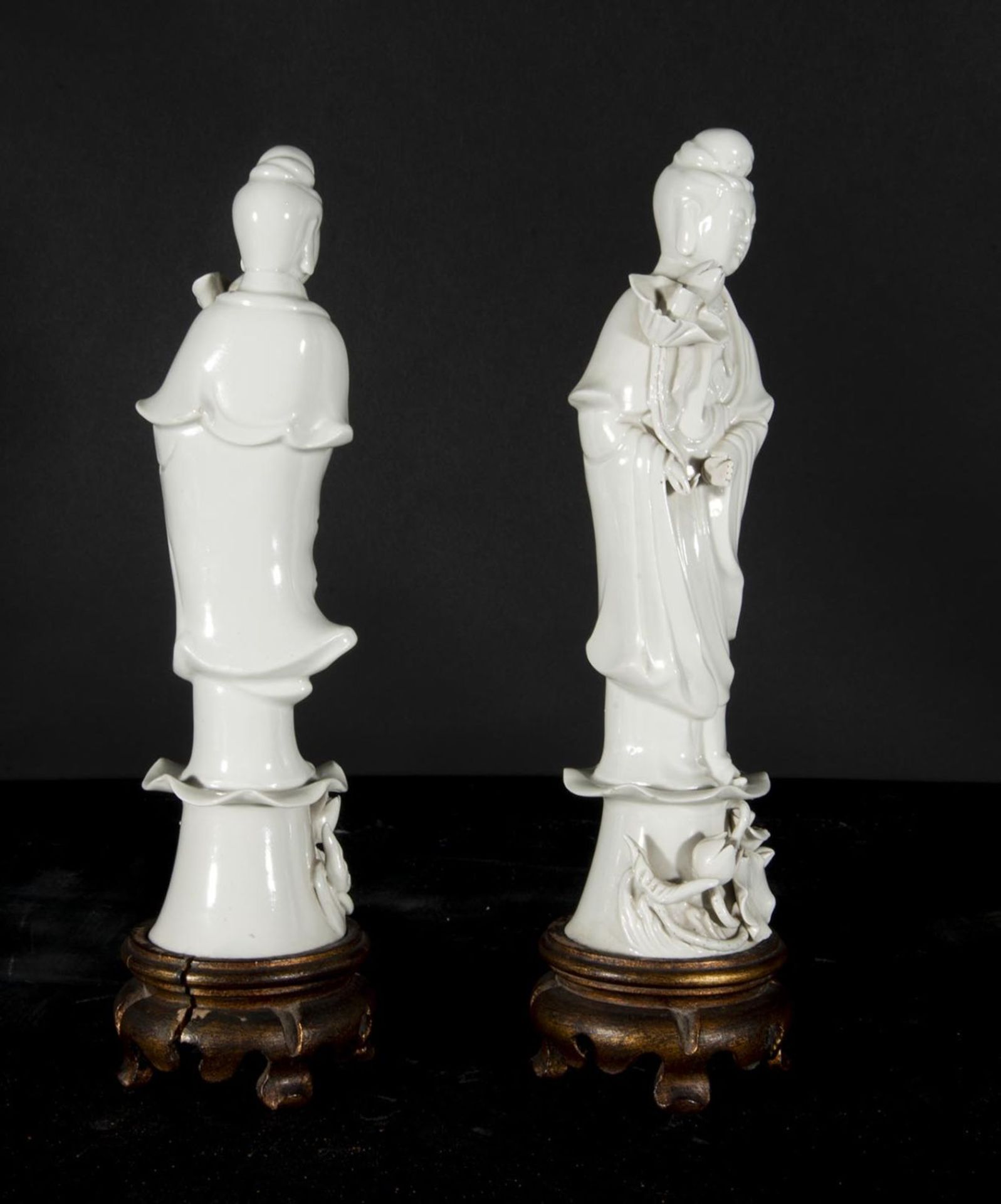 Pair of Guanyins in blanc de chine porcelain, 20th century Chinese school - Image 2 of 2