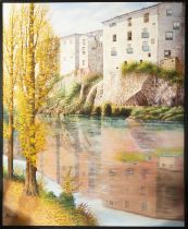 View of the Hanging Houses of Cuenca, Spanish school of the 20th century