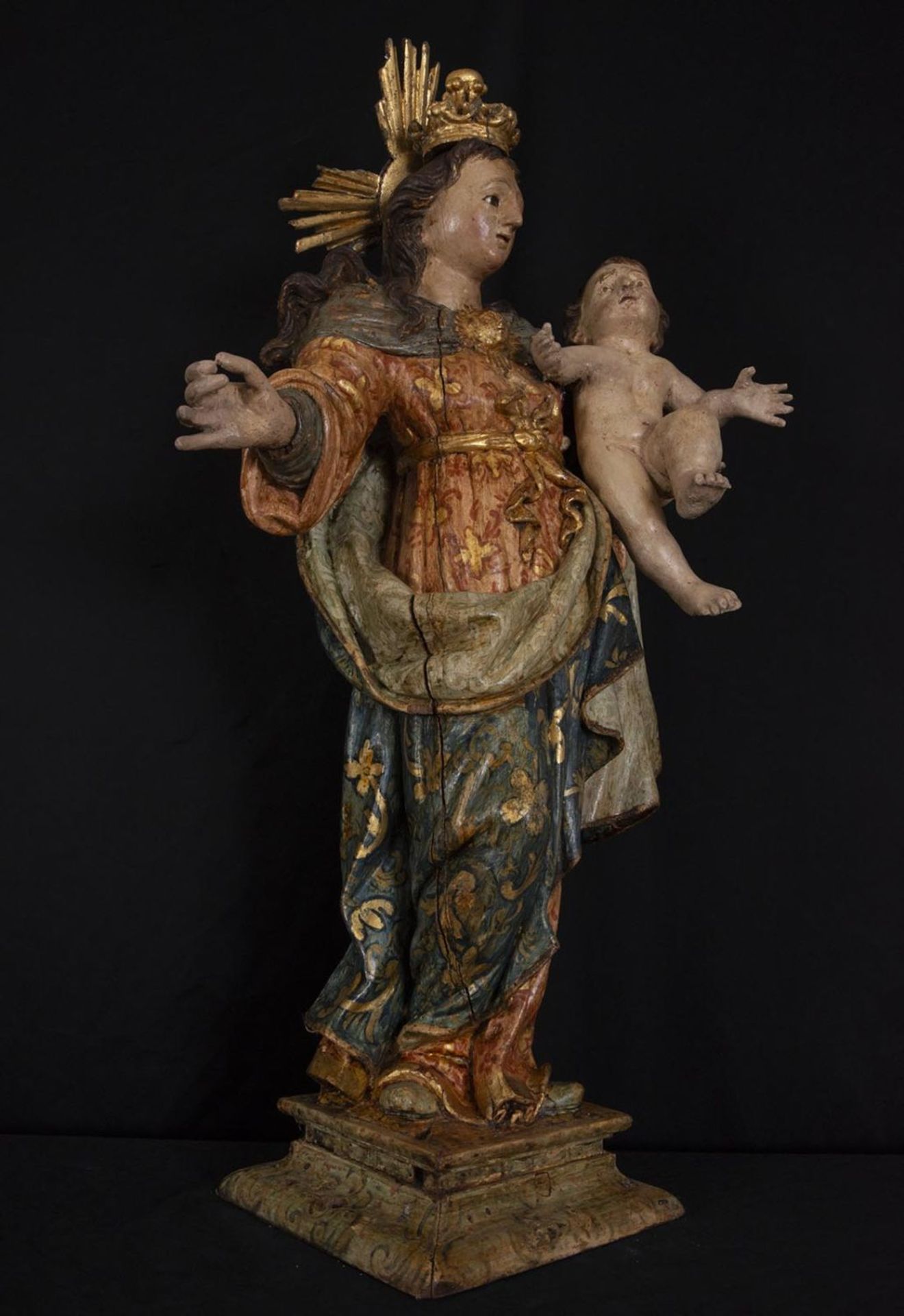 Large Brazilian colonial Virgin with polychrome and original gilding, 18th century, Portuguese colon - Bild 7 aus 10