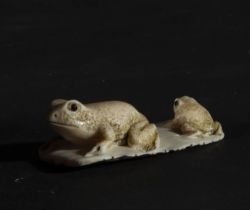 Japanese Netsuke on Mammoth Tusk (Mammuthus primigenius) representing a pair of frogs, 19th century