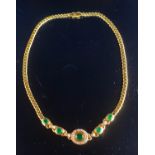 Yellow Gold Necklace, Emeralds and Diamonds.