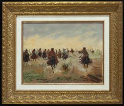 Berber Cavalry charge, Sketch belonging to the Spanish or French orientalist school of the late 19th