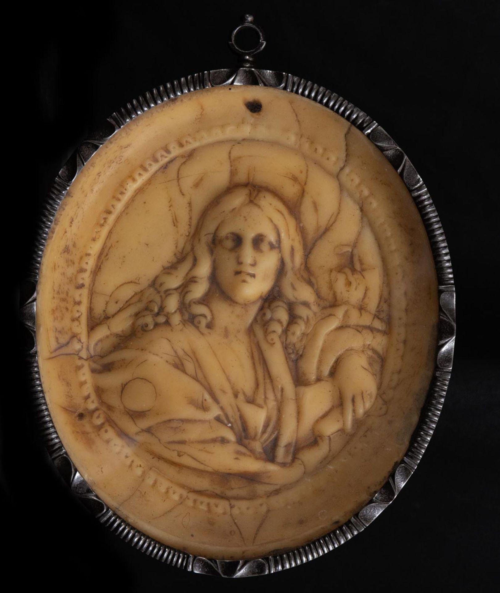 Oval with wax hair reliquary with Saint John the Evangelist, Italian Renaissance work from the 16th 