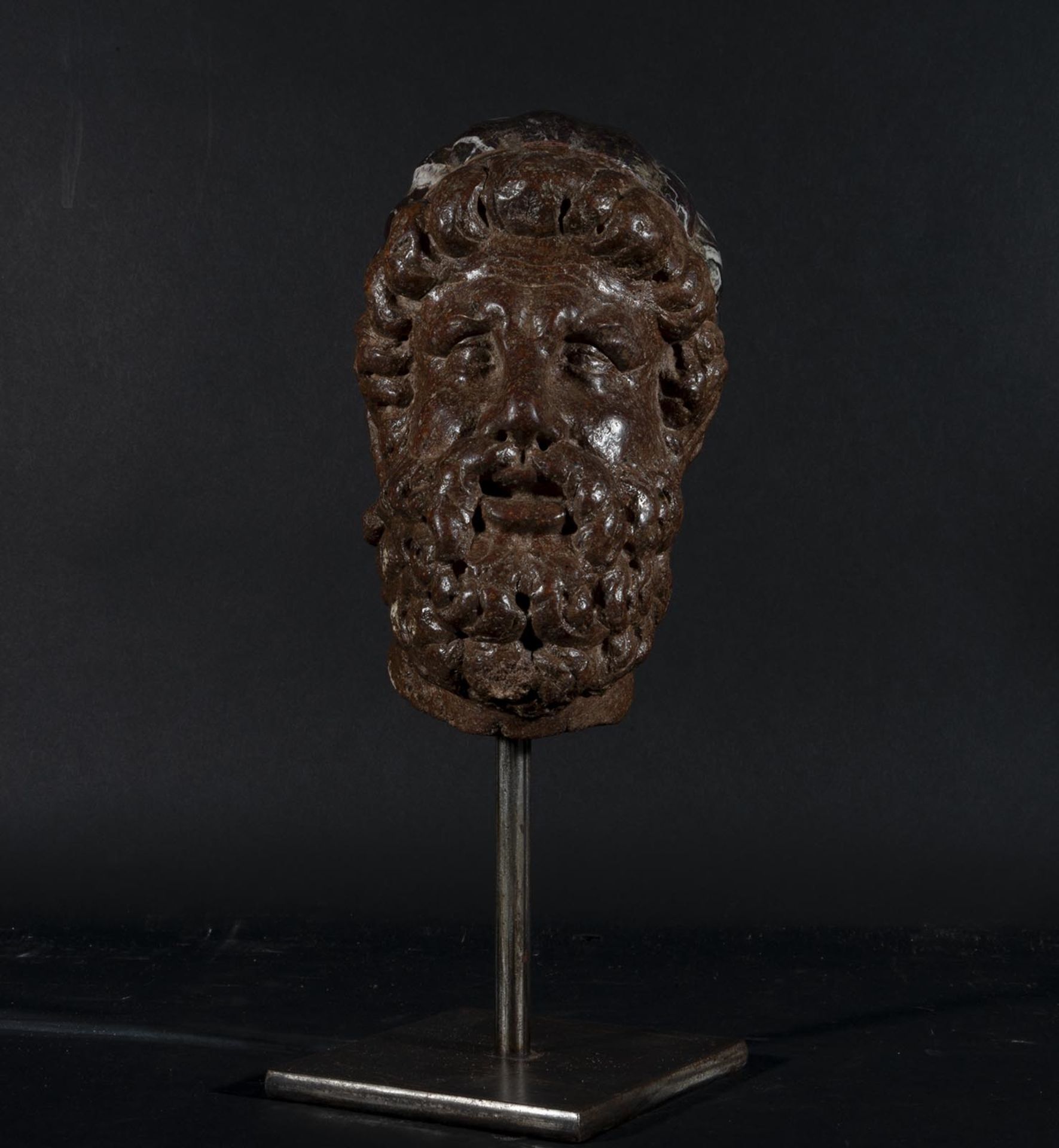 Hercules head in Red Porphyry and Marble following Classical Roman models, Italian, 16th - 17th c