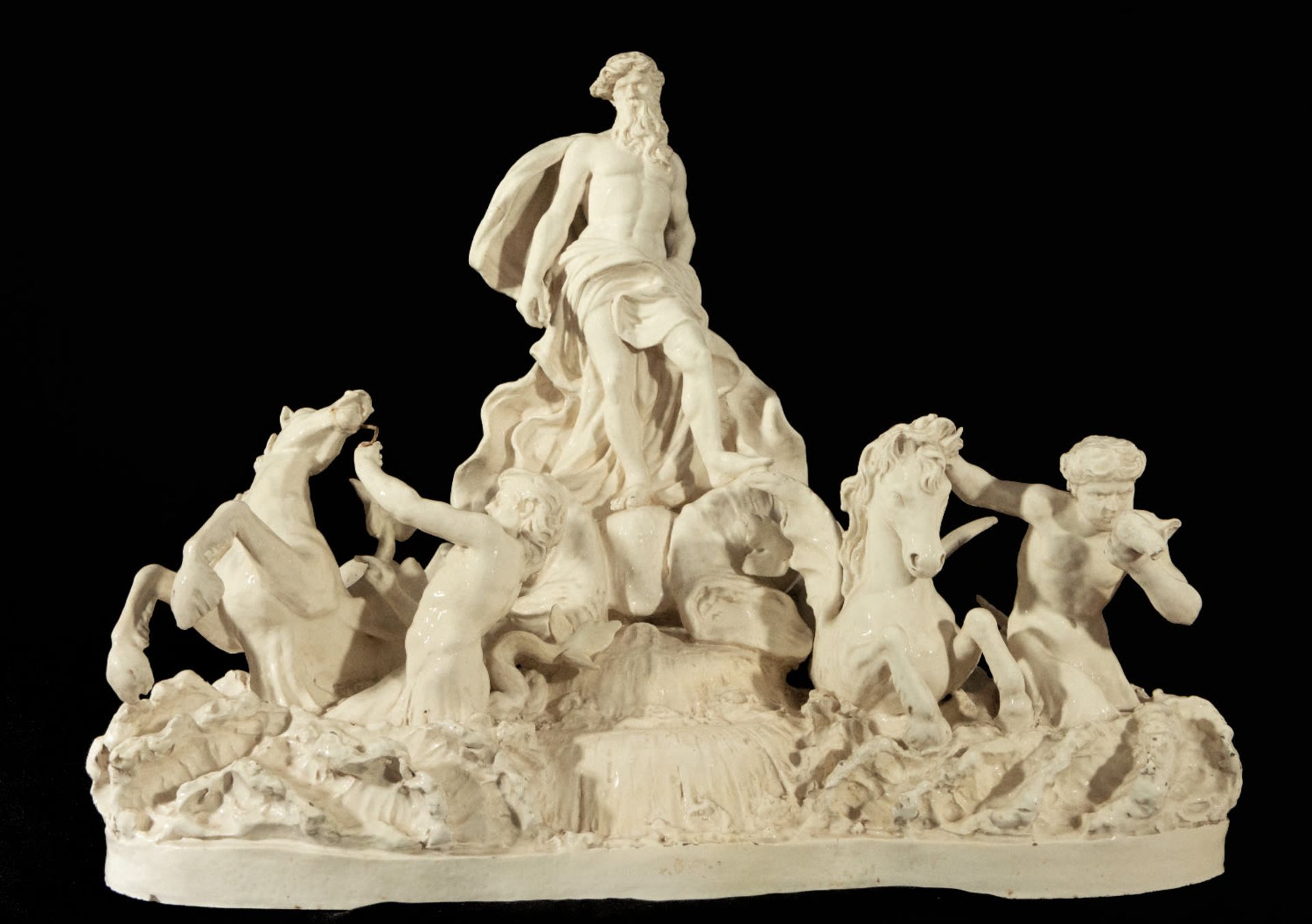 The Triumph of Neptune, an important large ceramic group from the Royal Factory of Capodimonte from 