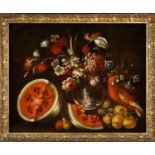 Important Large Italian Still Life of Flowers, Fruits and Birds, Giuseppe Pesci (Parma? - 1722), 18t