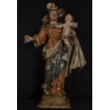 Large Brazilian colonial Virgin with polychrome and original gilding, 18th century, Portuguese colon