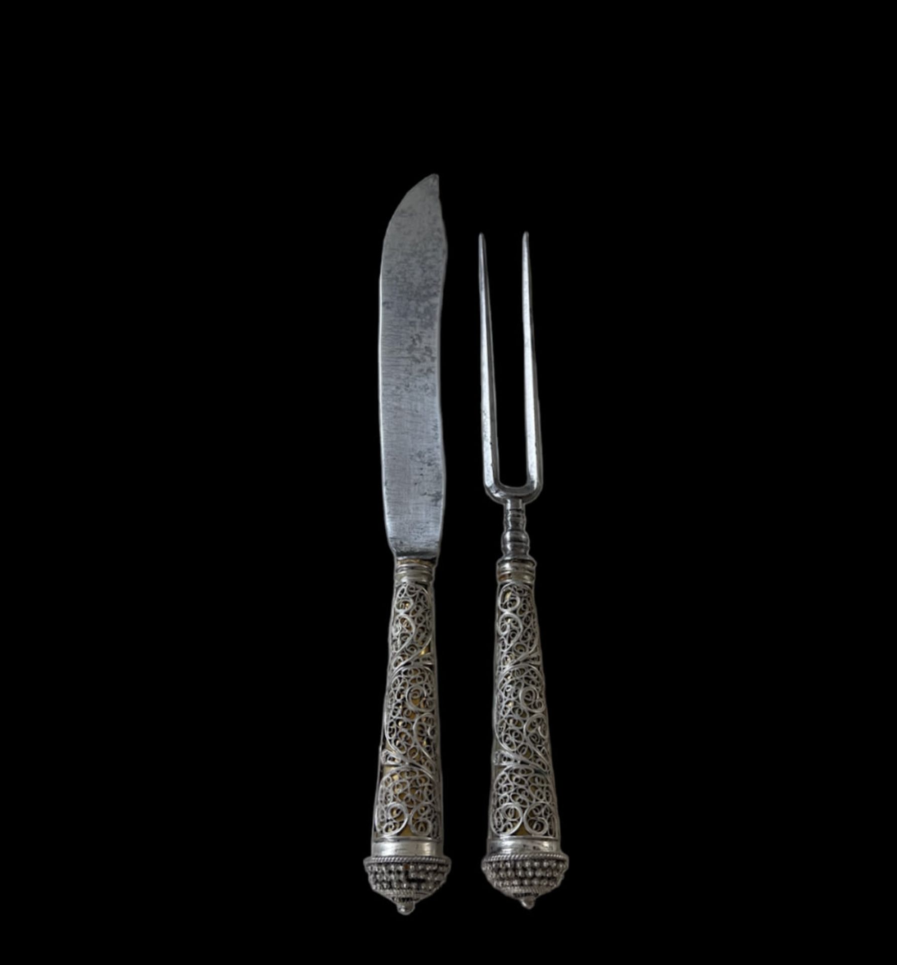 Rare pair of silver and steel Filigree Cutlery, colonial work from the Viceroyalty of Peru from the 
