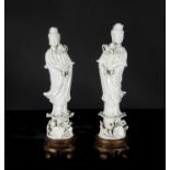 Pair of Guanyins in blanc de chine porcelain, 20th century Chinese school