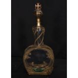 Neo Renaissance Blown Glass Bottle with gilt silver filigree and Maltese Cross with enamels from the
