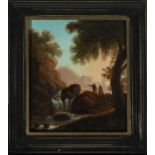 Beautiful View of Characters with Waterfall, Italian or Swiss school of the 18th century