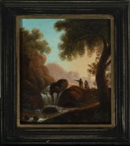 Beautiful View of Characters with Waterfall, Italian or Swiss school of the 18th century