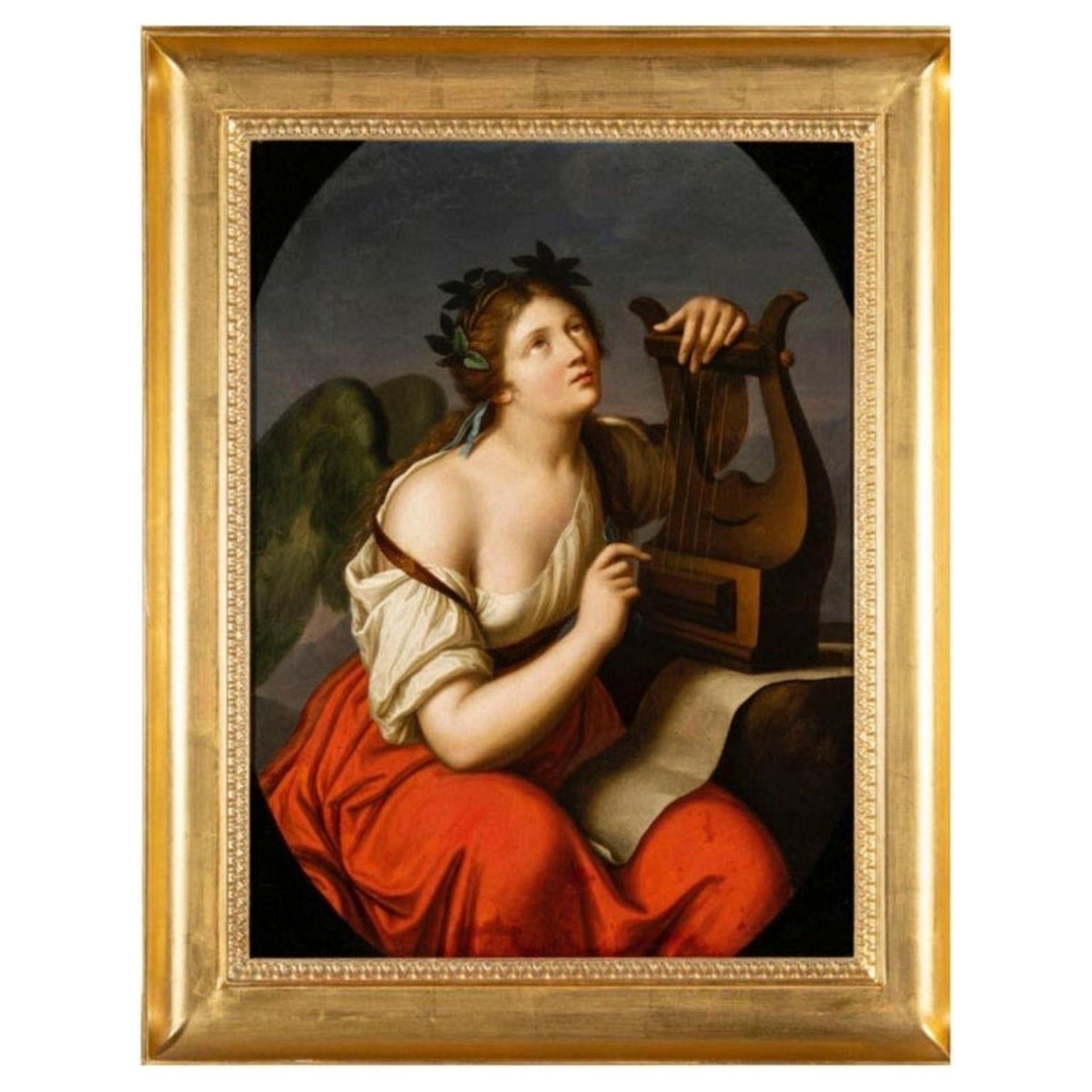 "Calliope." Important oil on canvas from the Italian school of the late 18th century "Allegory of po