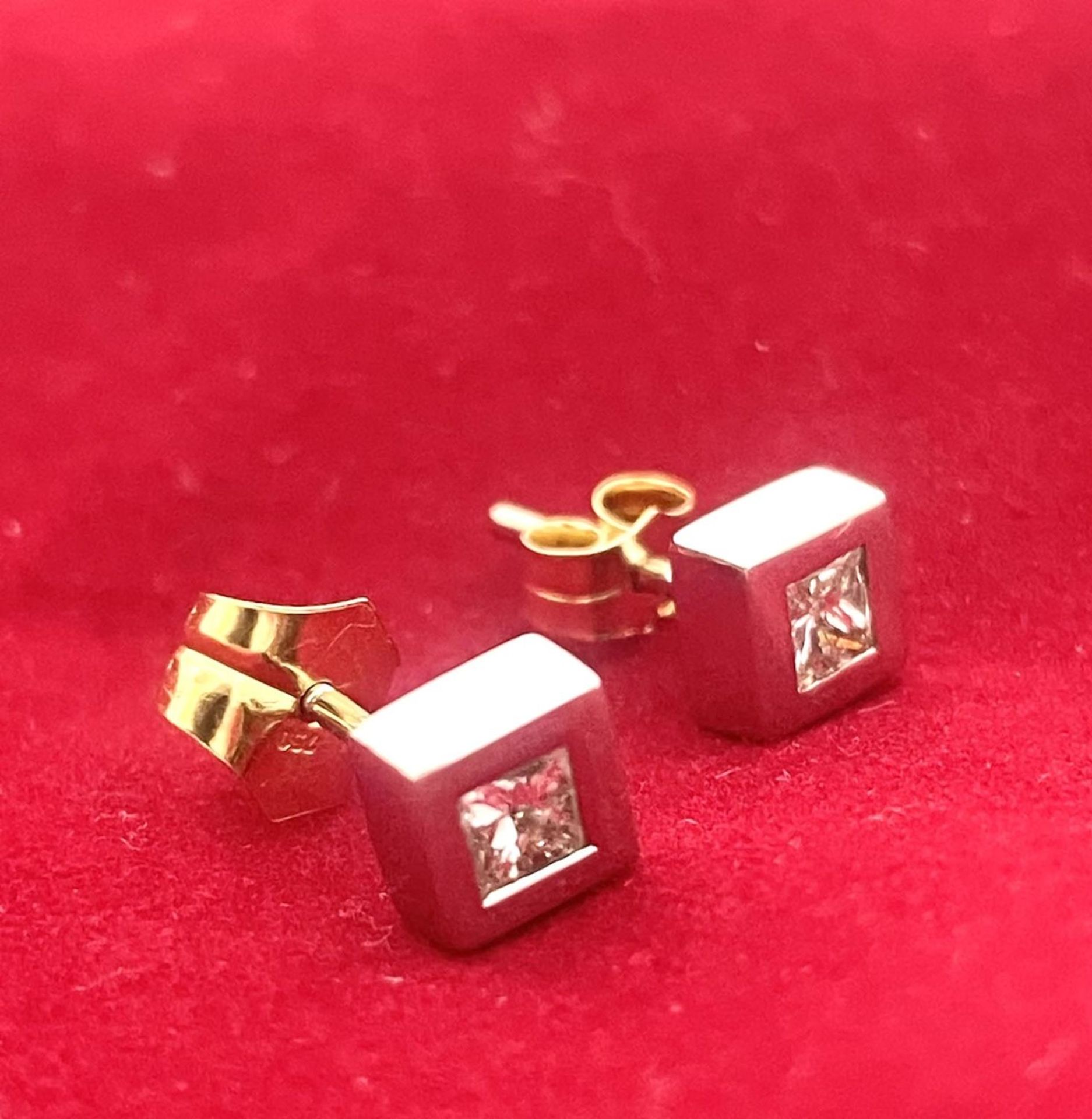 18 kt yellow gold, diamond and sapphire hoop earrings. - Bild 4 aus 4
