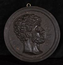 Decorative Large Grand Tour Medallion of Neoclassical Style in wrought iron representing Emperor Tra