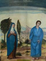 Oil on panel from the 16th century representing Mary next to Saint John the Baptist, Italo-Flemish s