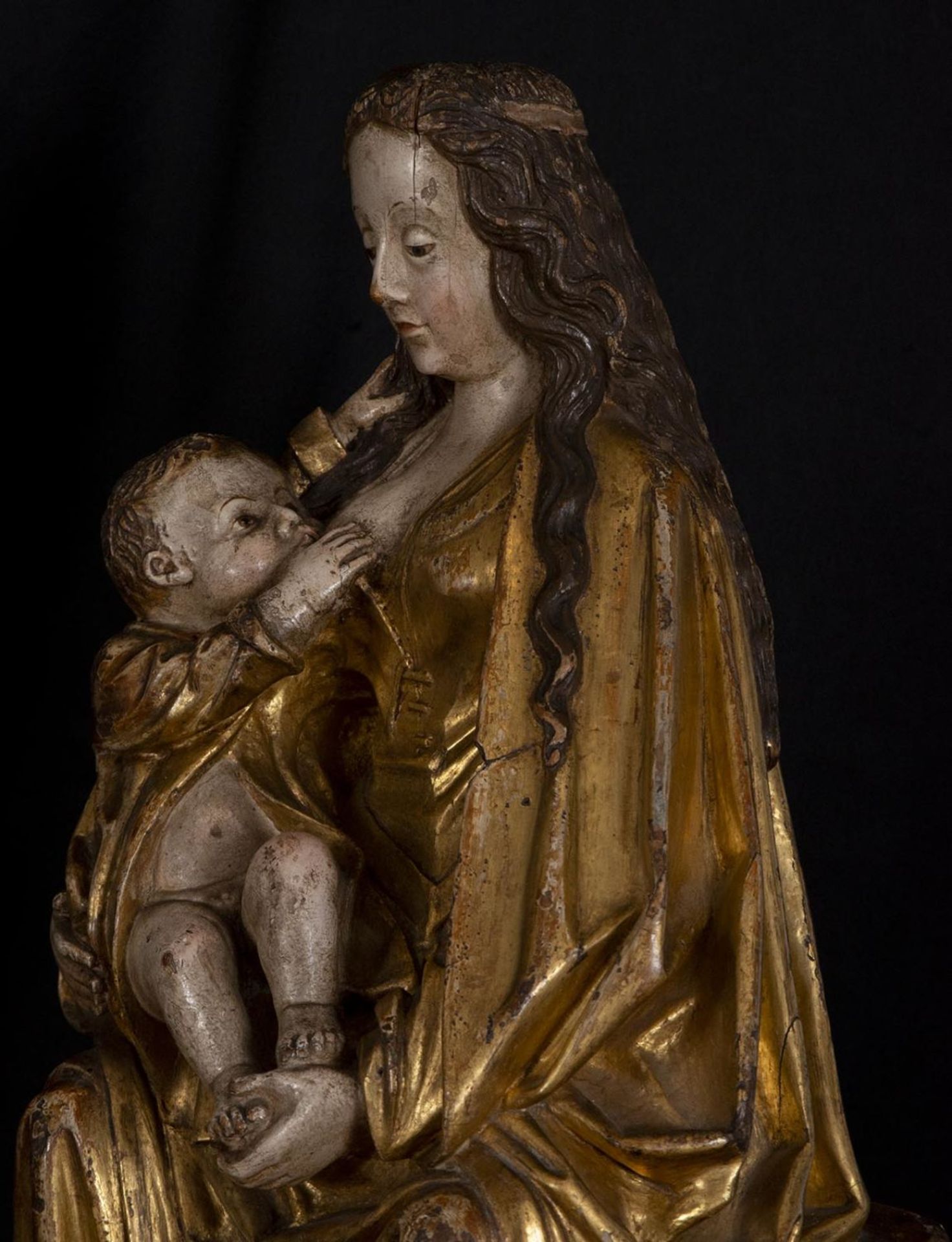 Spectacular Large Virgin of the Milk, following Flemish Gothic models of Malines , probably 19th cen - Image 5 of 9