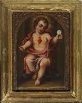 Child Jesus of the Passion in oil on panel, Guatemalan colonial school of the 18th century