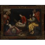 Great Adoration of Shepherds with important Baroque Frame from the 17th century of the same period, 