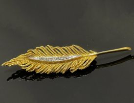 Feather Brooch Yellow Gold, White and Diamonds