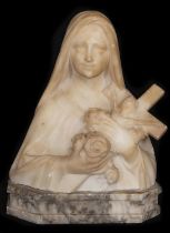 Exquisite Saint Rose of Lima in Alabaster, Italian work from the 19th century