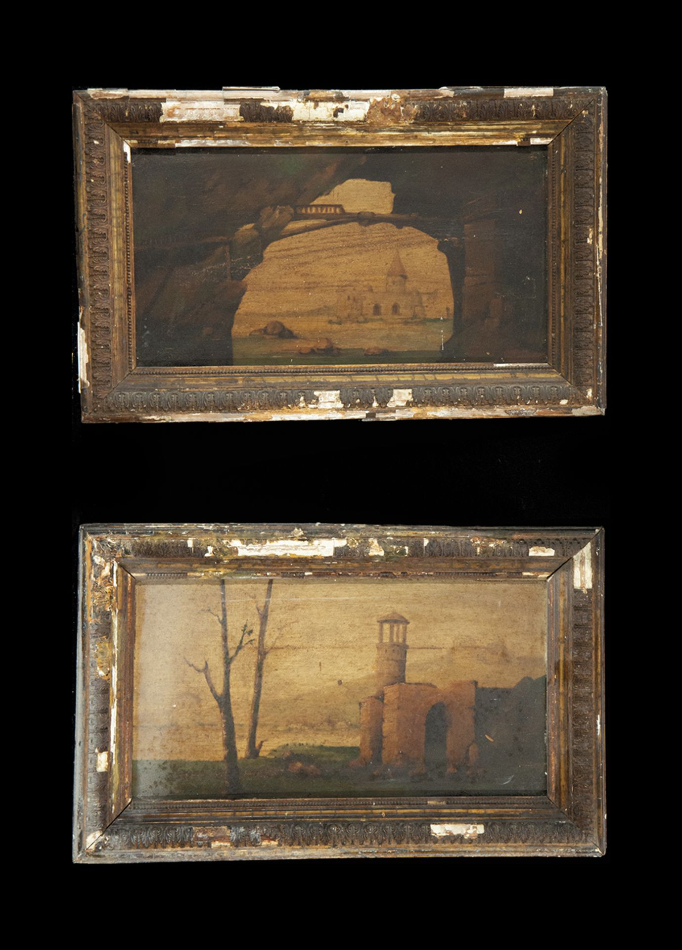 Pair of Landscapes with Whimsies, 19th century, Italy
