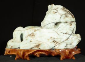 White jade sculpture of a Chinese Han style horse, 20th century Chinese school