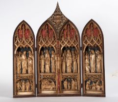 Triptych in wood and bone following Flemish Gothic models, work of Francisco Pallás y Puig
