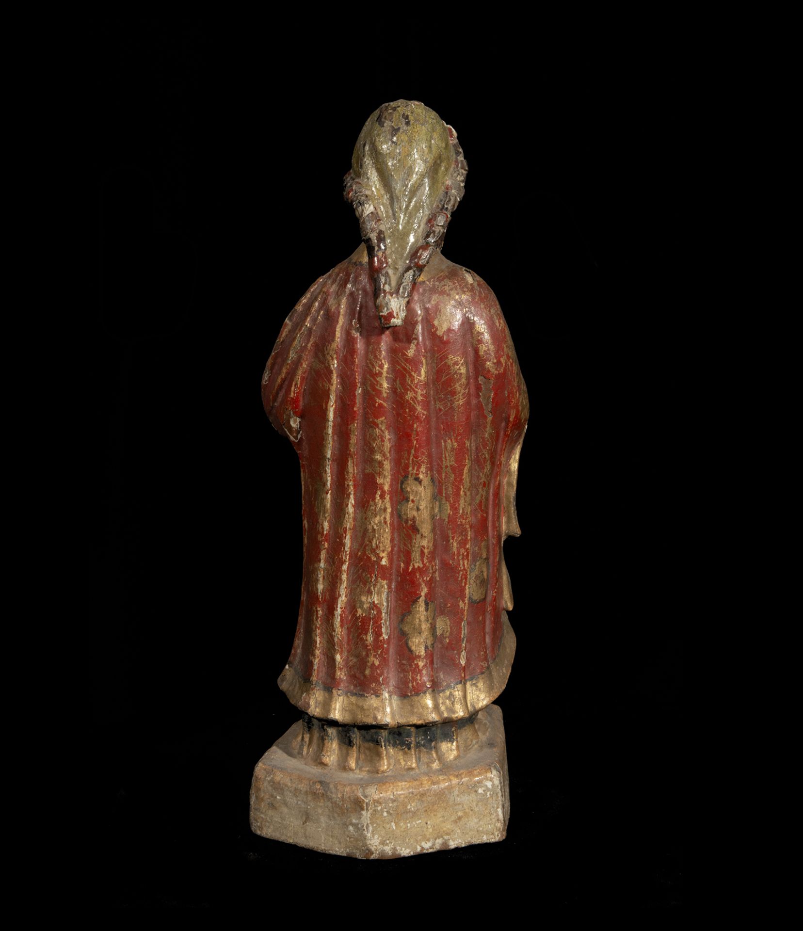 Rare Saint Agathe in carved wood, Viceregal colonial work from the 17th century - Image 5 of 5