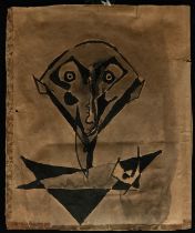 Self-portrait, Paul Giudicelli, Santo Domingo (1921 - 1965), gouache on paper