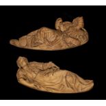 Pair of Large and Decorative Carvings of Saints lying in wood in their color from the 16th century, 