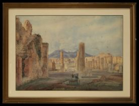 View of the Parthenon of Athens in watercolor on paper, signed, 19th century Italian school