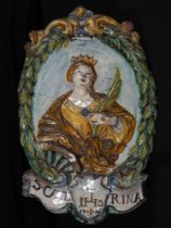 Beautiful 18th century Italian Deruta Ceramic Blessing Pot with Saint Catherine of Siena, 18th centu