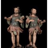 Pair of large sculptures of Mexican colonial Custodians in wood with original polychromy, colonial s