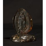 Exceptional Virgin of Guadalupe next to Juan Diego in Amber , Mexican colonial work from the end of 