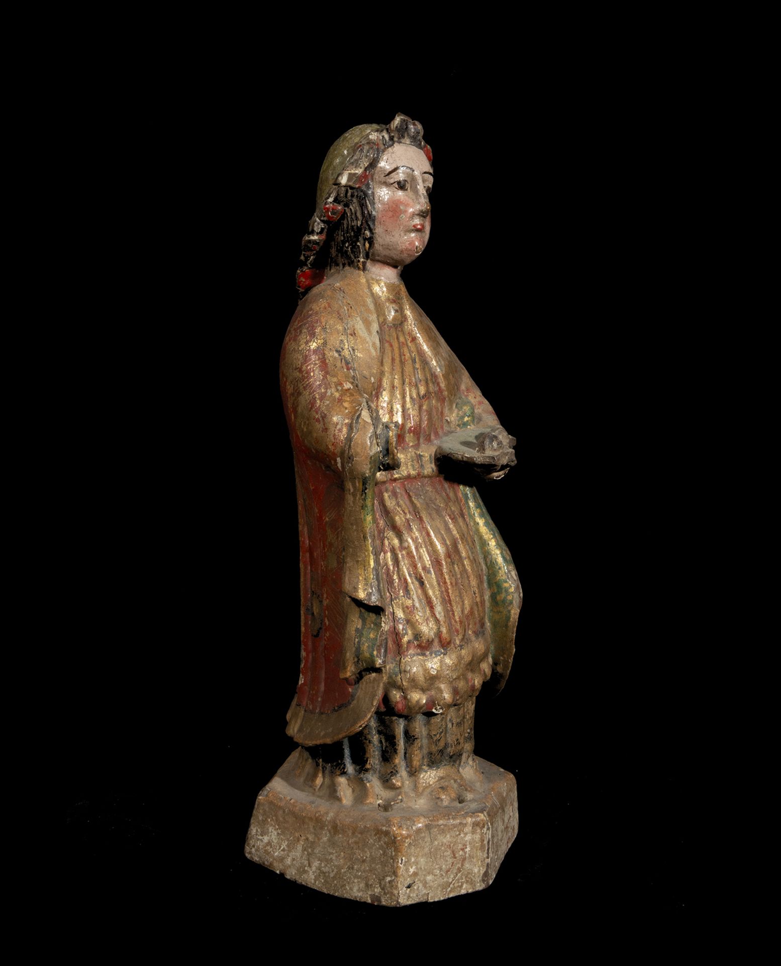 Rare Saint Agathe in carved wood, Viceregal colonial work from the 17th century - Image 3 of 5