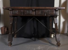 Castilian cupboard table with four oak drawers, 17th century